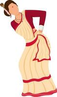 gezichtsloos jong assamees vrouw dansen in bihu dans houding over- wit achtergrond. vector