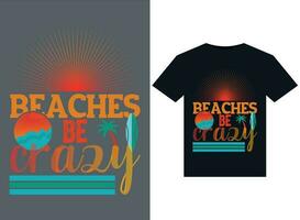 stranden worden gek illustraties voor drukklare t-shirts ontwerp vector