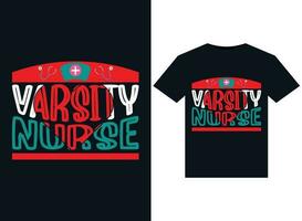 varsity verpleegster illustraties voor drukklare t-shirts ontwerp vector