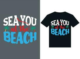 zee u Bij de strand illustraties voor drukklare t-shirts ontwerp vector