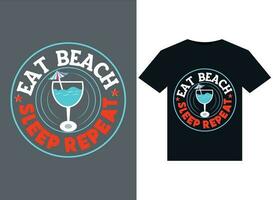 eten strand slaap herhaling illustraties voor drukklare t-shirts ontwerp. vector