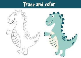spoor en kleur tekenfilm vector draak. leerzaam kleur bladzijde. kleur boek met schattig dinosaurus. handschrift praktijk voor kleuters.