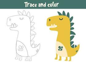 spoor en kleur tekenfilm vector draak. leerzaam kleur bladzijde. kleur boek met schattig dinosaurus. handschrift praktijk voor kleuters.