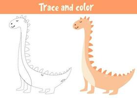 spoor en kleur tekenfilm vector draak. leerzaam kleur bladzijde. kleur boek met schattig dinosaurus. handschrift praktijk voor kleuters.
