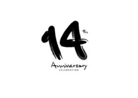 14 jaren verjaardag viering logo zwart penseel vector, 14 aantal logo ontwerp, 14e verjaardag logo, gelukkig verjaardag, vector verjaardag voor viering, poster, uitnodiging kaart