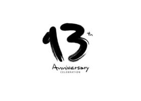 13 jaren verjaardag viering logo zwart penseel vector, 13 aantal logo ontwerp, 13e verjaardag logo, gelukkig verjaardag, vector verjaardag voor viering, poster, uitnodiging kaart