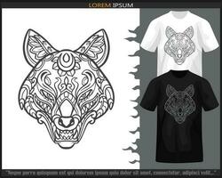 kitsune hoofd mandala kunsten geïsoleerd Aan zwart en wit t-shirt. vector