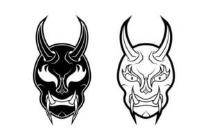 zwart en wit vector illustratie van een traditioneel Japans demon oni masker. boos en eng concept. lijn kunst en silhouet stijl. geschikt voor mascotte ontwerpen, stickers en t-shirts