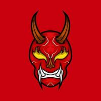 vector illustratie van traditioneel Japans demon rood oni masker. boos, geel ogen en eng. geschikt voor mascotte, sticker en t-shirt ontwerp