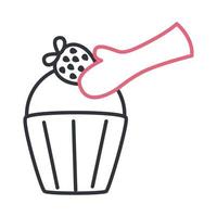 hand met cupcake lijn stijl pictogram vector ontwerp