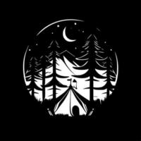 camping - zwart en wit geïsoleerd icoon - vector illustratie