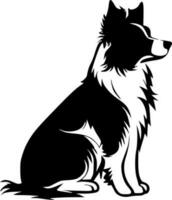 grens collie - zwart en wit geïsoleerd icoon - vector illustratie