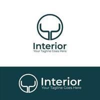 interieur logo grafisch vector ontwerp met stoel icoon binnen cirkel. stoel logo, meubilair logo.