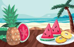 zomer fruitschaal achtergrond met watermeloen en ananas vector