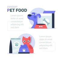 huisdier voedsel, individueel voeden kommen met voedsel voor honden en katten, huisdier winkel vector