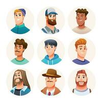 reeks van Mens avatar karakters. mannetje avatars in tekenfilm stijl vector