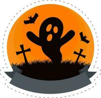 vlak illustratie van groot geest met vlieg vleermuizen dier over- begraafplaats oranje achtergrond voor gelukkig halloween concept. vector