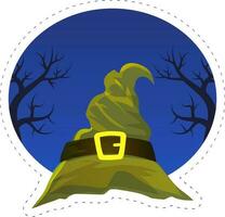 gelukkig halloween concept met heks hoed tegen Woud blauw nacht achtergrond. vector