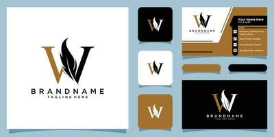 eerste brief w logo met veer goud luxe ontwerp premie vector