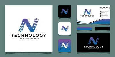 brief n logo ontwerp sjabloon, technologie, elektronica, digitaal, logo met bedrijf kaart ontwerp premie vector