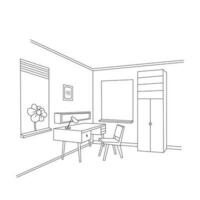 werk bureau met een kantoor stoel kantoor meubilair interieur met een lineair stijl vector illustratie