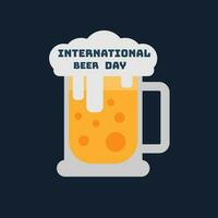 Internationale bier dag viering. mok van bier Aan donker blauw achtergrond in vlak stijl. vector