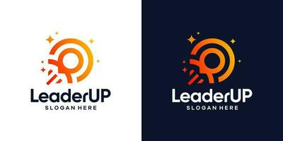 leiderschap logo ontwerp met leider logo, opstarten launch, en pin plaats ontwerp grafisch vector illustratie. symbool, icoon, creatief.