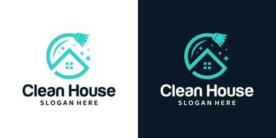huis schoonmaak logo ontwerp sjabloon met schoon bezem en huis gebouw ontwerp grafisch vector illustratie. symbool, icoon, creatief.