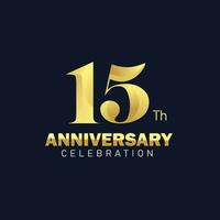 15e verjaardag logo ontwerp, gouden verjaardag logo. 15e verjaardag sjabloon, 15e verjaardag viering vector