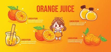 gelukkig schattig meisje en jus d'orange cartoon kunst illustratie vector