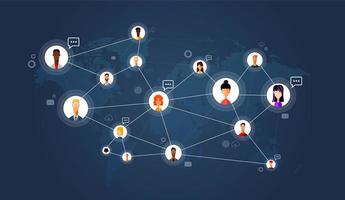 sociaal netwerk, mensen die over de hele wereld verbinding maken. vector vlakke afbeelding.
