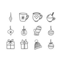 set kerst ornamenten en drankjes platte doodle pictogrammen vector