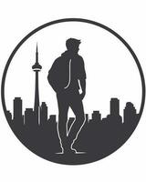 Mens in stad met horizon logo vector