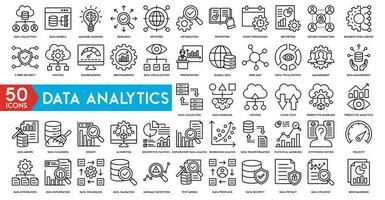 gegevens analytics icoon set. groot gegevens analyse technologie symbool. met databank, statistieken, analyse, server, toezicht houden, berekenen en netwerk pictogrammen vector