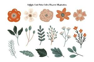 schattig retro bloem en blad illustratie vector