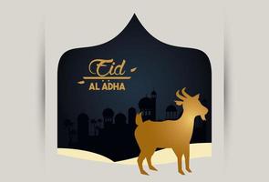 eid al adha vieringskaart met gouden geit in elegant frame vector