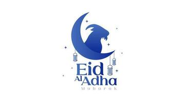 gemakkelijk eid al adha banier met geit silhouet Aan halve maan maan en lantaarn illustratie vector