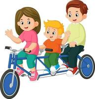 gelukkig familie Aan fiets ontspannende genieten van vakantie vector