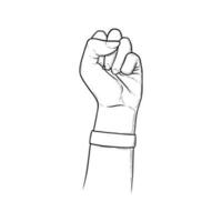 vuist verheven in de lucht. hand- gebaar net zo symbool van gevecht, vrijheid en bepaling. vector illustratie geïsoleerd in wit achtergrond