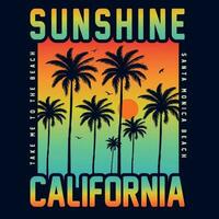 zomer zonneschijn Californië retro stijl. nemen me naar de strand. de kerstman monica strand. tekst met palm bomen illustratie, voor t-shirt afdrukken, affiches. zomer strand vector illustratie.