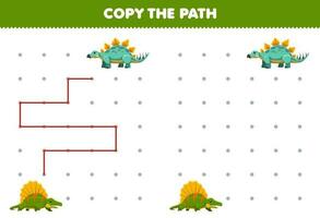 onderwijs spel voor kinderen kopiëren de pad helpen dimetrodon Actie naar de stegosaurus afdrukbare prehistorisch dinosaurus werkblad vector