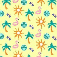 kleurrijk naadloos zomer patroon met palm boom, flamingo rubber ring, zonnebril, paraplu vector