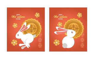 gelukkige medio herfst belettering kaart met gouden konijnen en veters vector