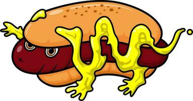 monster hotdog tekenfilm mascotte karakter vector