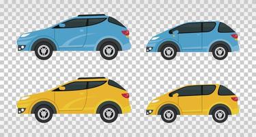 mockup auto's kleuren blauw en geel geïsoleerde pictogrammen vector