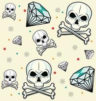 schedels en diamanten tattoo studio patroon vector