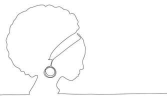 Afrikaanse vrouw gezicht een lijn continu. lijn kunst, schets geïsoleerd Aan wit achtergrond. vector illustratie.