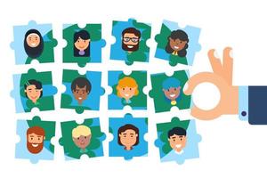 diverse community teambuilding puzzel concept vector