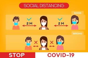 sociaal afstandsconcept mensen die een medisch masker dragen, stoppen met coronavirus covid19-preventie vector