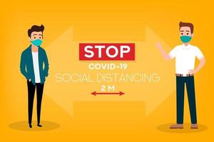 sociaal afstandsconcept mensen die een medisch masker dragen, stoppen met coronavirus covid19-preventie vector